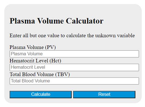 calculate total blood volume|total plasma volume calculator.